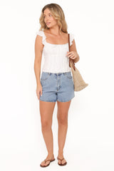 Lany Lace Trim Flutter Top - White