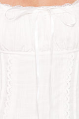 Lany Lace Trim Flutter Top - White