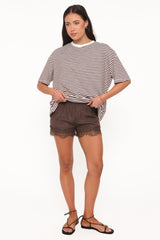 Mairead Lace Short Set - Chocolate Stripe