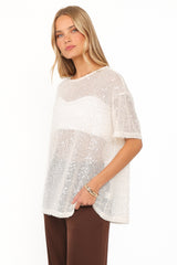 Nadine Sheer Tee Top - Cream