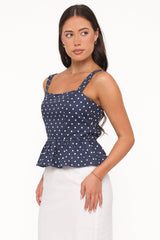 Paula Open Tie Back Top - Navy