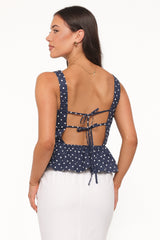 Paula Open Tie Back Top - Navy