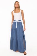 Scout Tiered Denim Maxi Skirt - Medium Wash