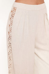 Arles Wide Leg Pants - Beige Lace