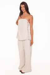 Arles Wide Leg Pants - Beige Lace