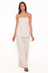 Arles Wide Leg Pants - Beige Lace