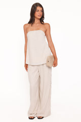 Arles Wide Leg Pants - Beige Lace