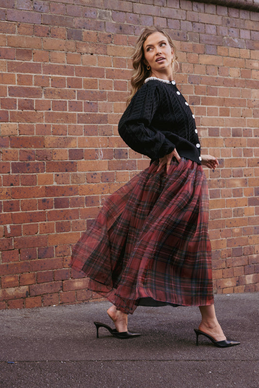 Bonita Midi Skirt - Red Plaid