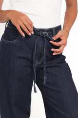 Clover Drawstring Wide Leg Jeans - Dark Wash