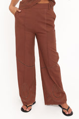 Dalia Eyelet Pant - Brown