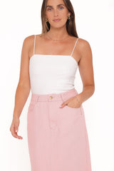 Dana Denim Midi Skirt - Dusty Pink