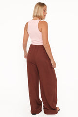 Elinor Cuffed Linen Pant - Brown
