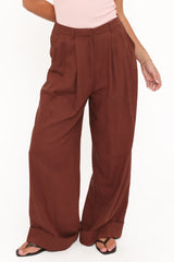 Elinor Cuffed Linen Pant - Brown