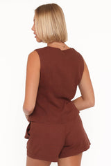 Elinor Cuffed Linen Short - Brown