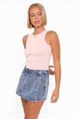 Evanna Denim Skort - Embroidery Medium Wash