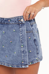 Evanna Denim Skort - Embroidery Medium Wash