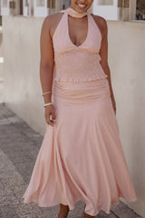 Lacy Maxi Skirt - Peach Polka Dot