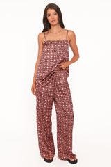 Lexi Elastic Waist Pant - Red Geometric
