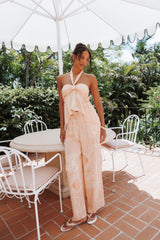 Lira Tie Waist Pant - Peach Floral