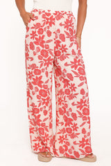 Lira Tie Waist Pant - Red Floral