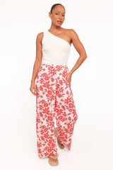 Lira Tie Waist Pant - Red Floral