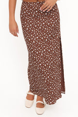 Madison Linen Column Skirt - Brown Floral