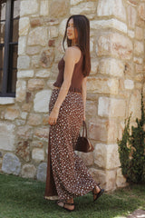Madison Linen Column Skirt - Brown Floral