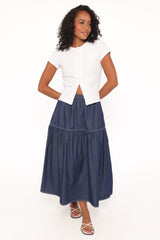 Meadow Midi Denim Skirt - Dark Wash