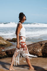 Shelby Midi Fringe Skirt - Brown Floral