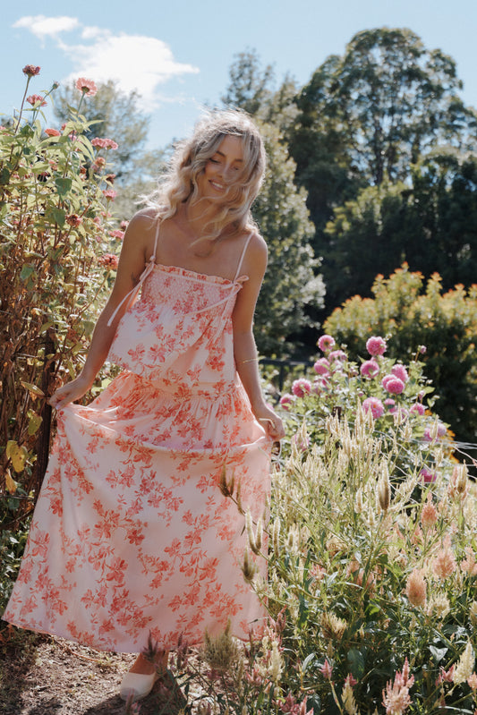 Tyler Drop Waist Maxi Skirt - Rose Pink Floral