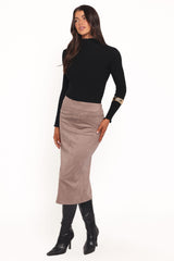 Una Suede Midi Skirt - Mushroom