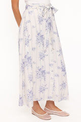 Xander Tie Waist Midi Skirt - Lilac Floral