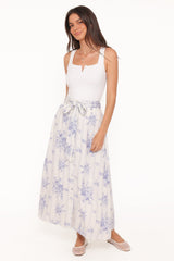 Xander Tie Waist Midi Skirt - Lilac Floral