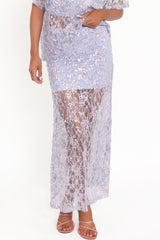 Yonder Sheer Panel Lace Maxi Skirt - Purple