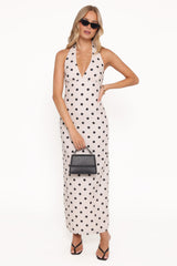 Adora Halterneck Maxi Dress - White Polka Dot