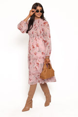 Alamea Long Sleeve Midi Dress - Pink Floral