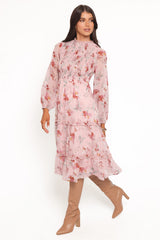 Alamea Long Sleeve Midi Dress - Pink Floral