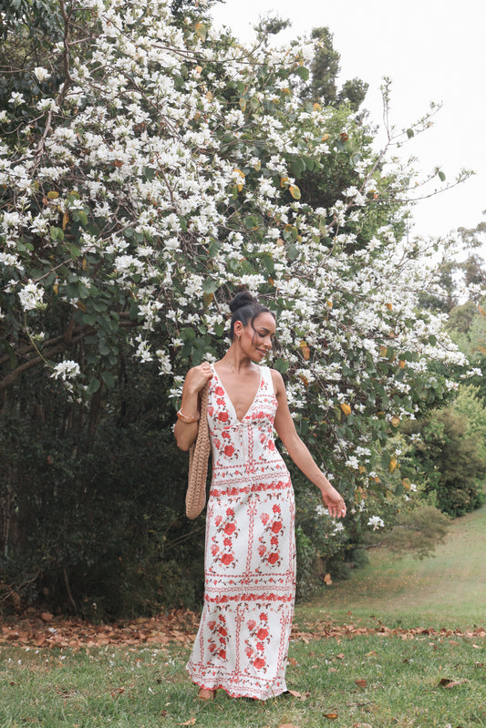 Amore Bias Cut Maxi Dress - Red Rose