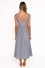 Annora Midi Dress - Navy Pinstripe