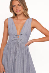 Annora Midi Dress - Navy Pinstripe
