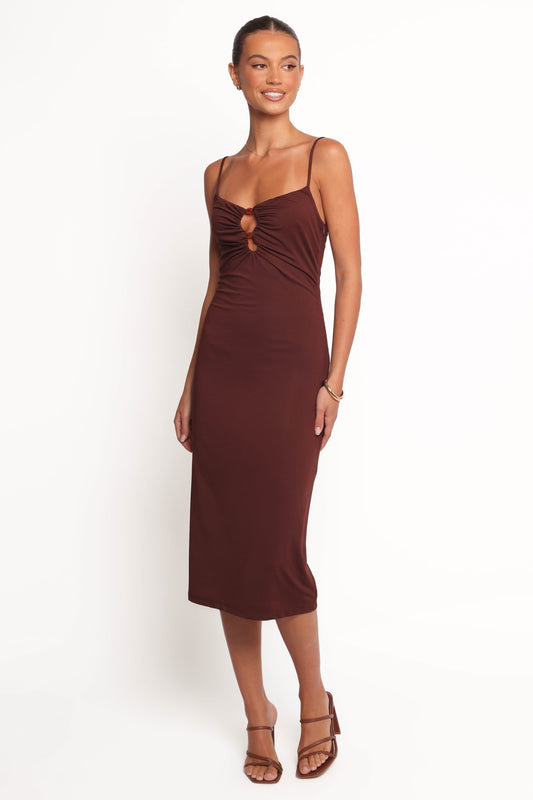 Ashy Midi Dress - Brown