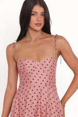 Ayana Midi Dress - Pink Polka Dot