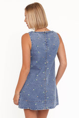 Azen Mini Dress - Embroidered Denim