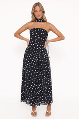 Boston Strapless Maxi Dress - Black Polka Dot