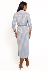 Caprice Long Sleeve Button Down Maxi Dress - Blue Stripe