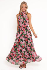 Caroline Maxi Halter Dress - Black Floral