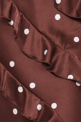 Ciao Ruffles Maxi Satin Dress - Brown Polka Dot