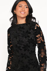 Cynthia Velvet Lace Mini Dress - Black