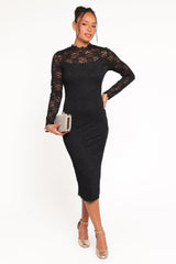 Davina Long Sleeve Midi Dress - Black