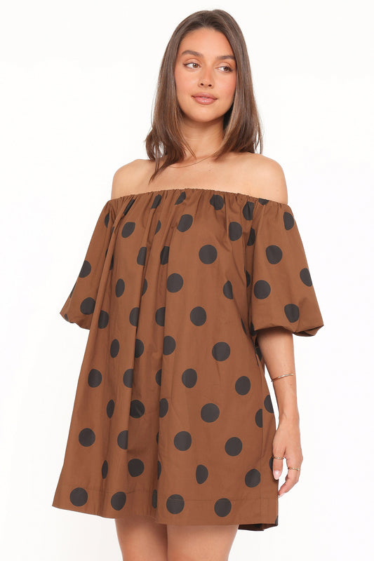 Eddie Mini Dress - Brown Polka Dot